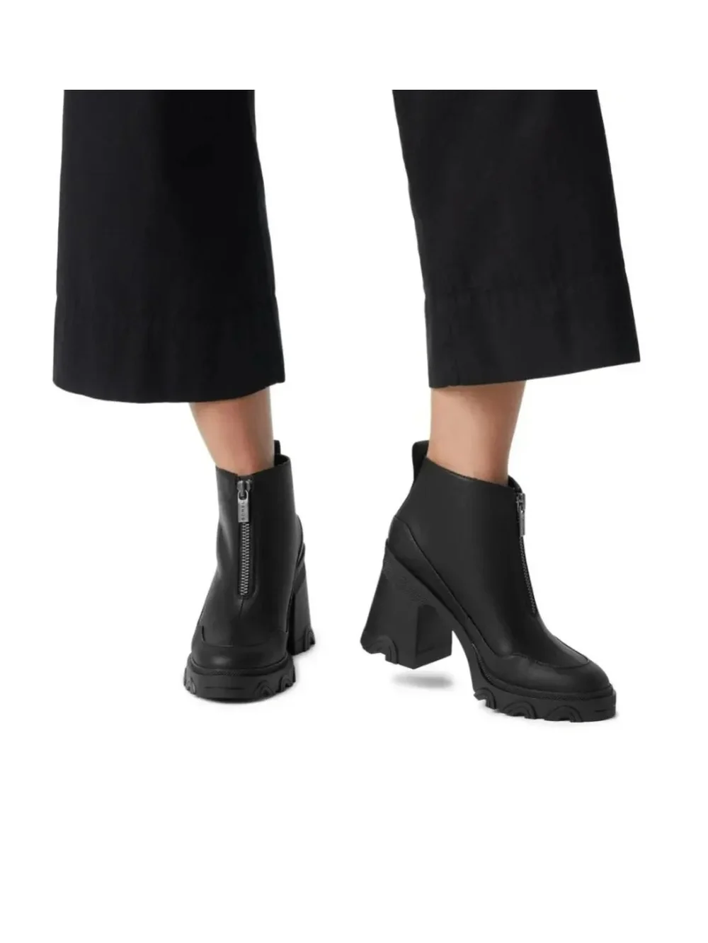 Sorel Black Front-Zip Chunky Heel Ankle Boots US 8.5